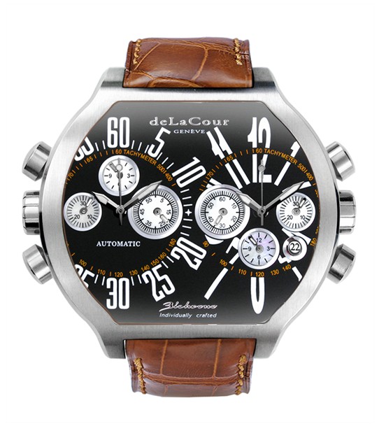 Replica DeLaCour BiChrono S2 Steel Black and White WAST2129-0979 Replica Watch